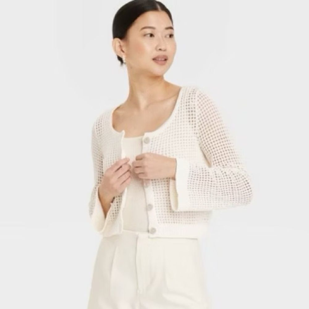 NWT A New Day Cardigan Ivory Open Knit Button Front Size L